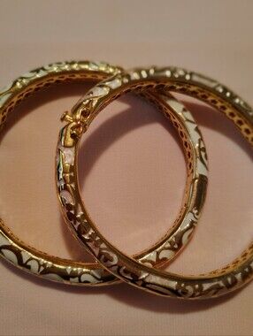 Lauren G Adams Hidden Hearts Soft Pink/Gold and White/Gold Enamel Bracelets.